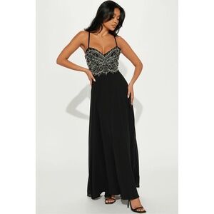 FN‎ Black Gracie Chiffon Gown Womens Adjustable Straps Formal Elegant Size M